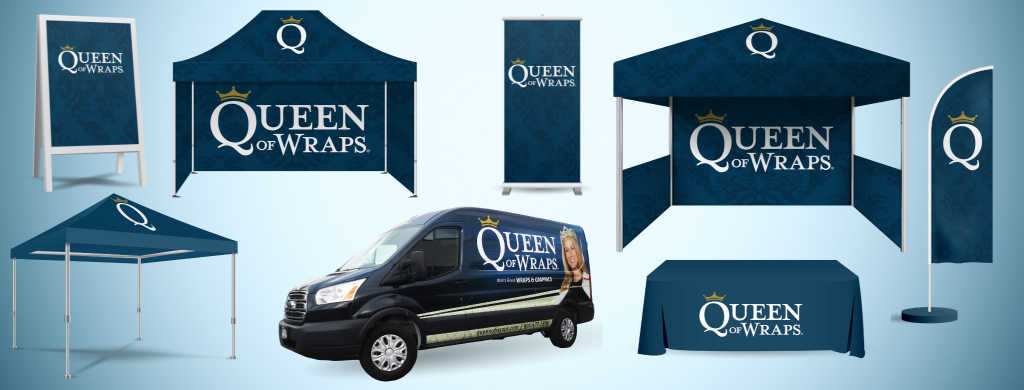 Example showing trade show display tents and signage